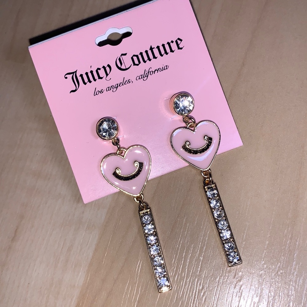 JUICY COUTURE Gold & Crystal Earrings Heart Dangle Earrings